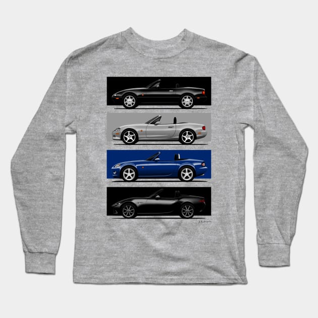 Custom drawing of the four generations of the classic roadster convertible sports car Long Sleeve T-Shirt by jaagdesign